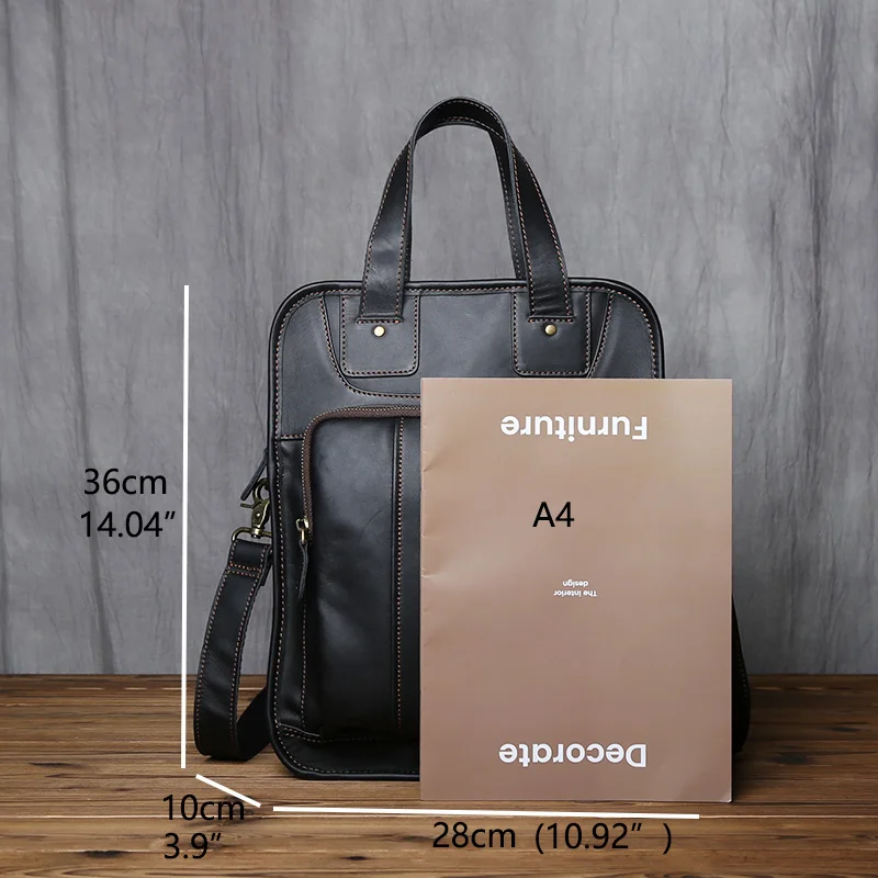 Men's Leather Handbag Casual Messenger Bag Top Layer Leather Vertical Briefcase Shoulder Bag Suitable for 14 Inch Laptop NZPJ