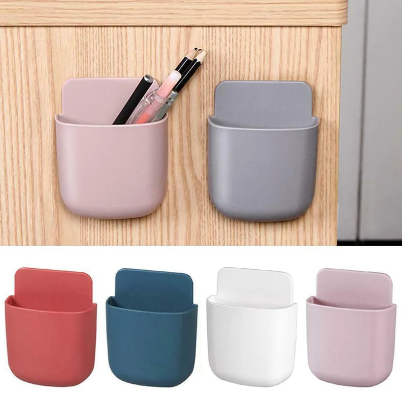 Self-adhesive Storage Box TV Remote Control Stationery Pen Phone Organizer Container Holder Home Kitchen Wall Hanging Box