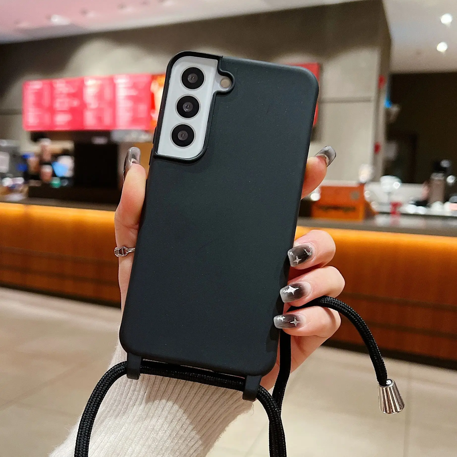 Matte Silicone Crossbody Necklace Strap Bumper Case