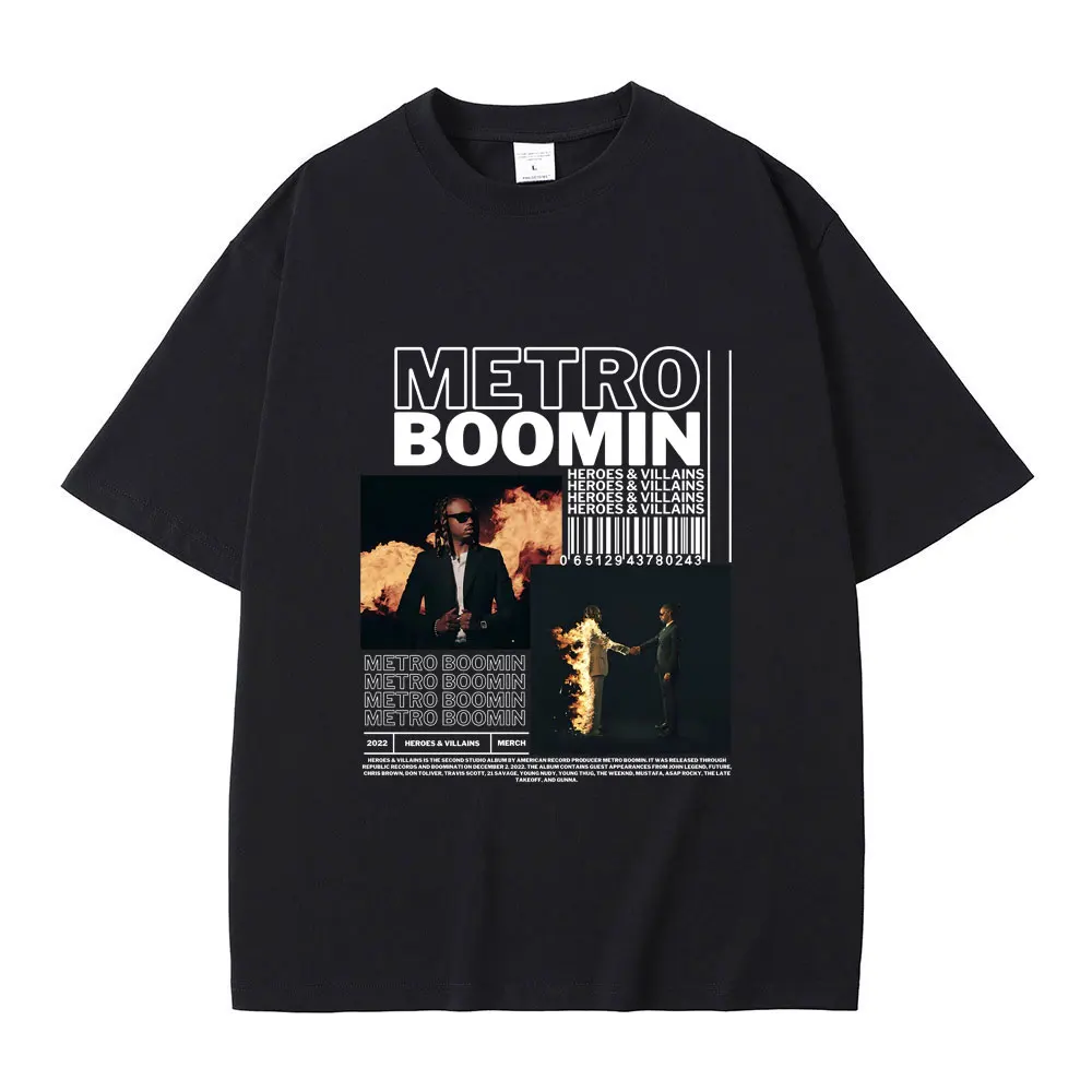 

Rapper Metro Boomin Heroes & Villains Music Album Print Tshirt Men Women's Hip Hop Black Oversized T-shirt Male Vintage T Shirts