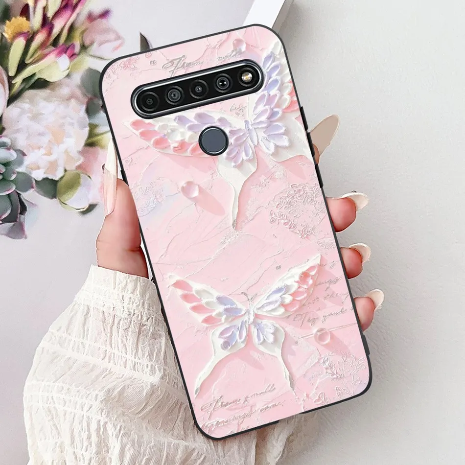 Elegant Floral Cat Printed Black Silicone Phone Case