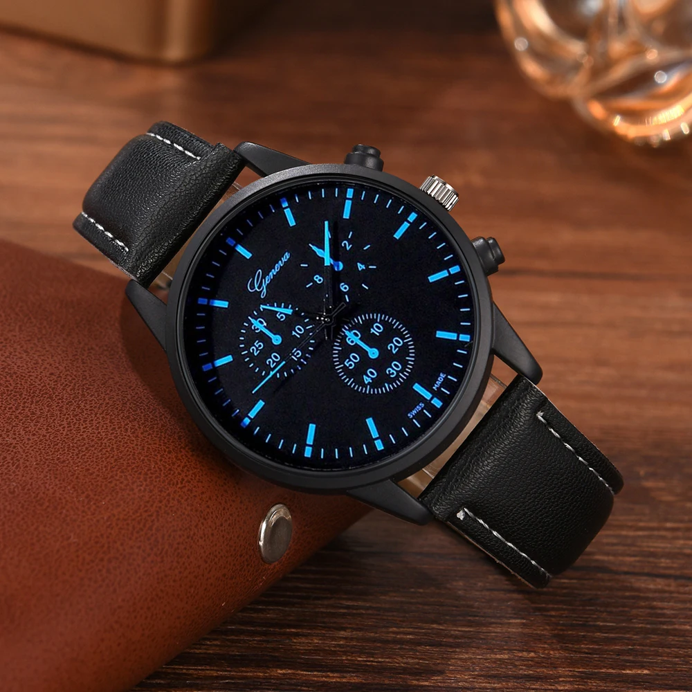 fashion couple watches 4 Piece Set For Women Men Clock Men Dial Quartz Watch Leather Strap
