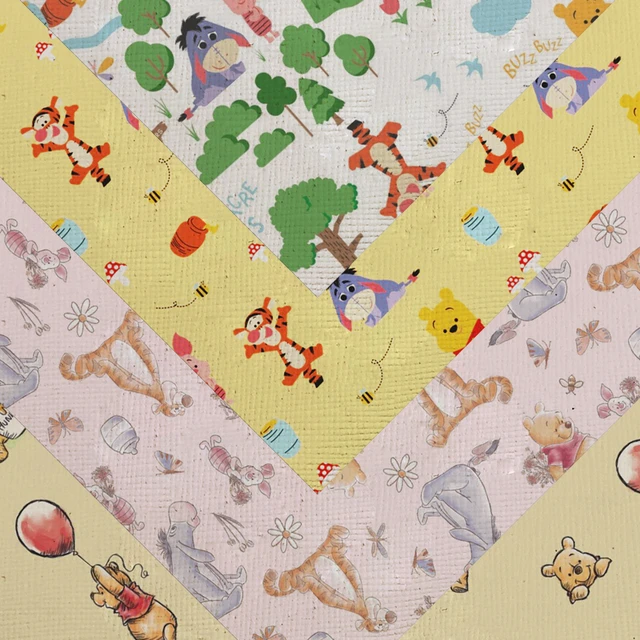 Cartoon Print Lychee Texture Faux Leather Sheet Winnie The Pooh