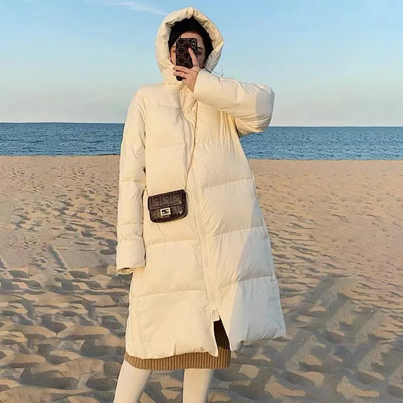 

Down jacket Women's 2022 new straight long hooded 90% white duck down bread jacket thickened high quality white coat