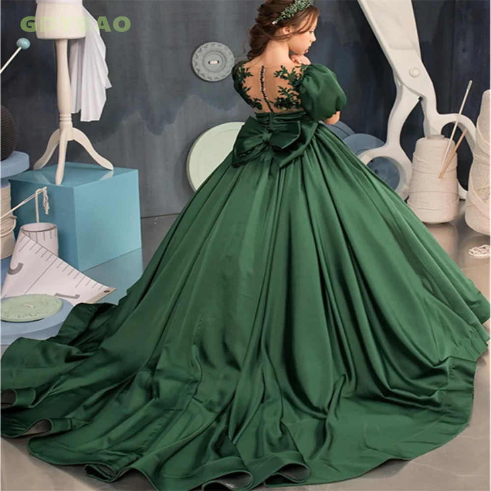 

Pretty Girl Dress Dark Green Flower Girl Dress Princess First Communion Dress Cap Girl Wedding Party Dresss Flower Girl Basket