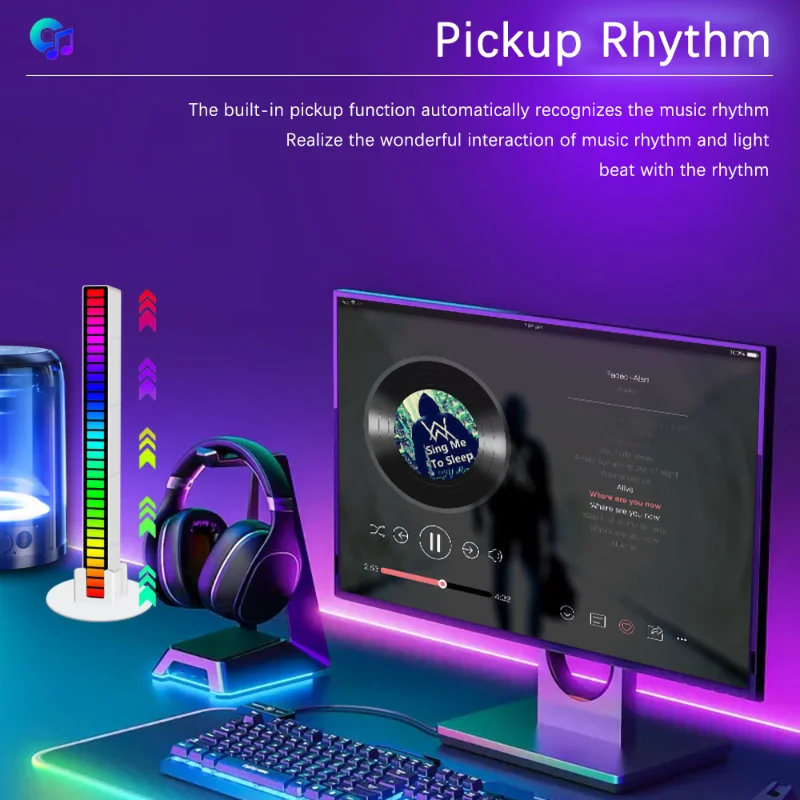 16 LED Charge With APP Wireless Sound Activated RGB Light Bar Music Pickup  Voice Lights Ambient Lamp Aesthetic Game Room Decor