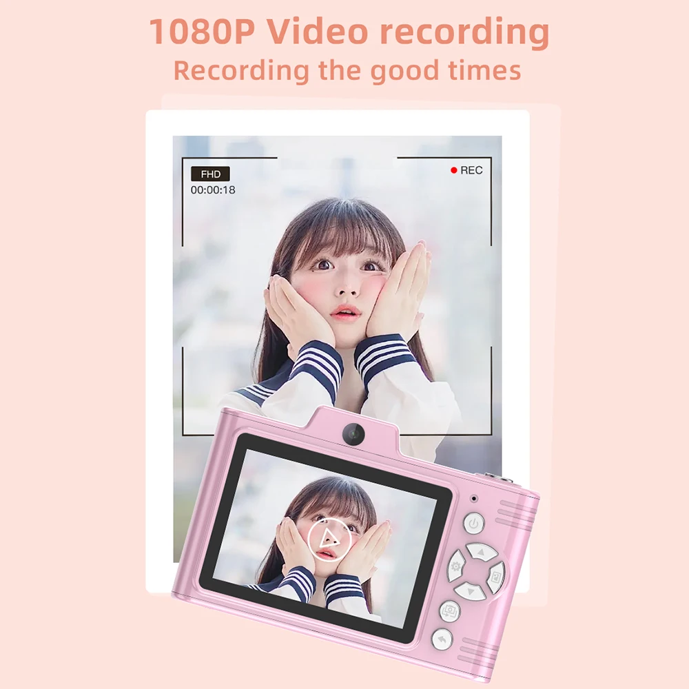 Mini CCD Camera 1080P 48MP Portable Kids Camera 8X Zoom with Dual Lenses 2.8-inch TFT Screen for Boys Girls Teenagers Gift