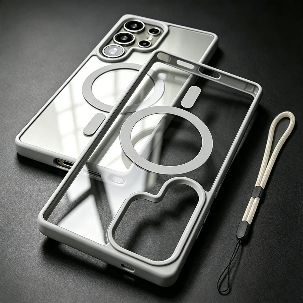 Sleek Transparent Acrylic Magnetic Phone Case with Hand Rope Cover