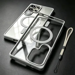 Sleek Transparent Acrylic Magnetic Phone Case with Hand Rope Cover - Galaxy A37 (GRAY)