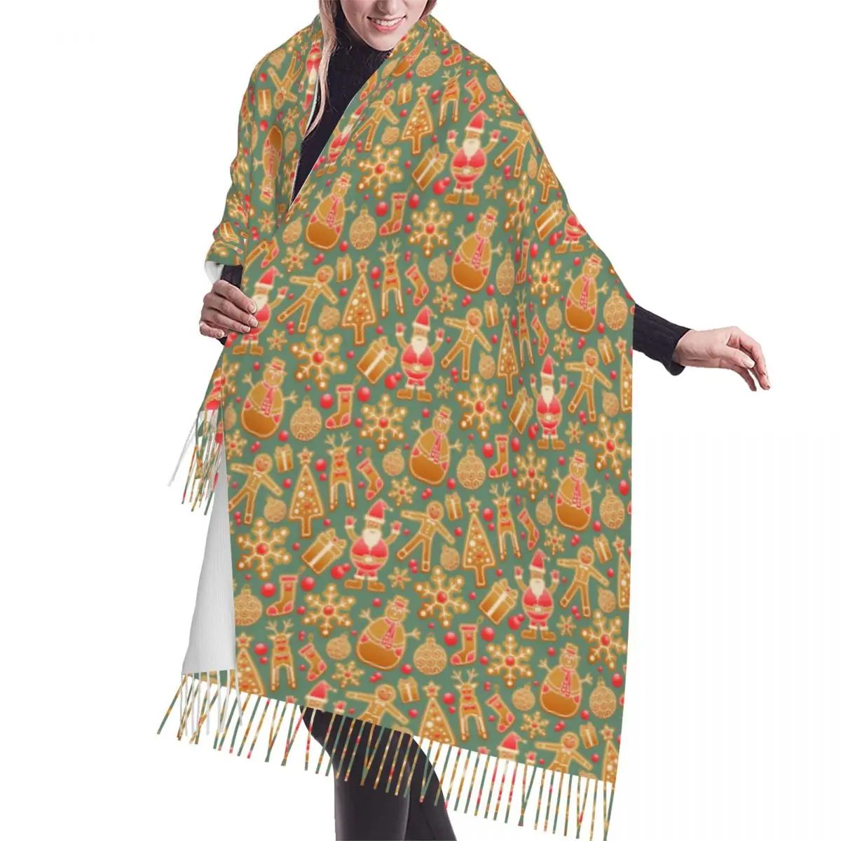 

Santa Clause Christmas Holiday Gifts Tassel Scarf Women Soft Fashion Versatile Shawls Wraps Lady Winter Fall Scarves