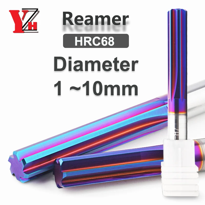 YZH Machine Reamer hand reamer hss reamer steel reamer tools HRC68 Coated Straight Groove 4F 6F Tolerance H7 Harened Steel Metal Cutter CNC inner Hole 2mm ~20mm