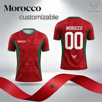 2026 Morocco Flag Print Jersey Men's Quick-Drying Breathable Sports T-Shirt Unisex Personalized Name And Number Soccer Tees 1