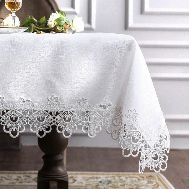 Battilo – nappe brodée en dentelle, rectangulaire, florale blanche, imperméable, pour Table à manger, fête de mariage, maison 2