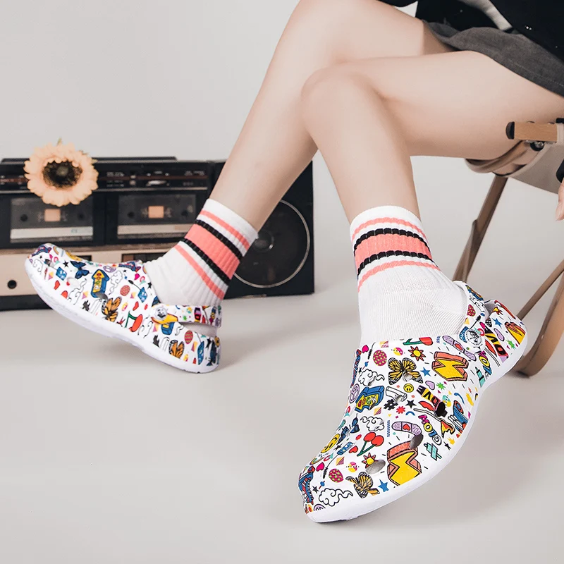 Fashion Graffiti Sandals Men Women Summer Print Platform Women's Clogs Casual Comfortable Non-slip Outdoor Beach Men's Slippers