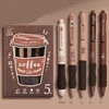 5PCS/Pack Coffee Series 0.5mm Gel Pen Set Soft Touch Stationery Pen Black Refill Writing Pens For Student Office School Supplies