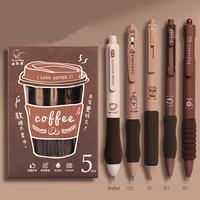 5PCS/Pack Coffee Series 0.5mm Gel Pen Set Soft Touch Stationery Pen Black Refill Writing Pens For Student Office School Supplies 1