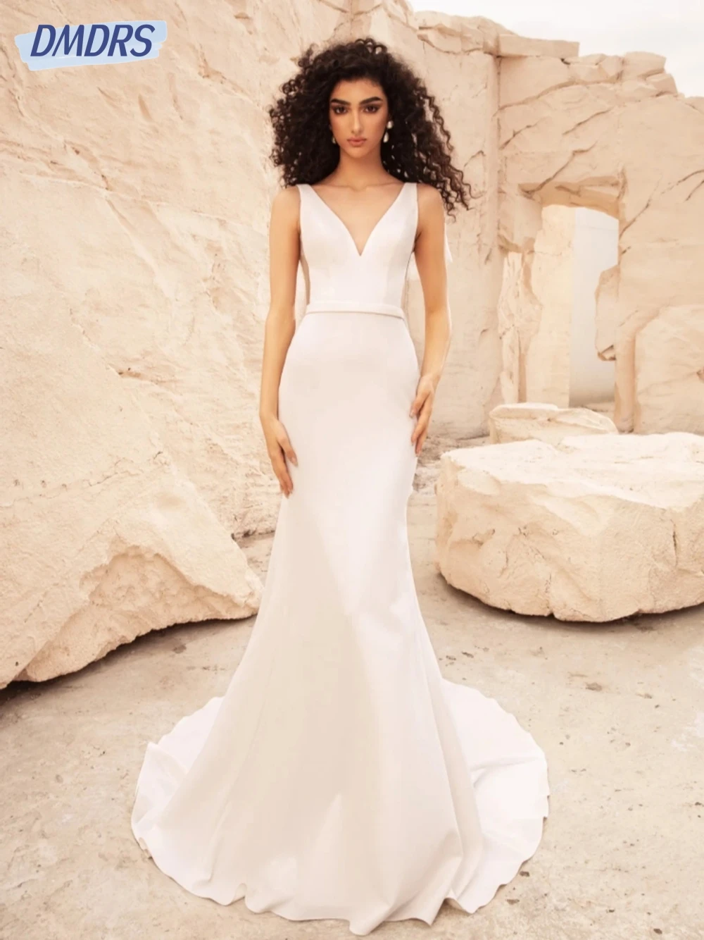 

Женское свадебное платье-Русалка It's yiiya, белое элегантное платье до пола с глубоким V-образным вырезом, открытой спиной и бантом на лето 2019