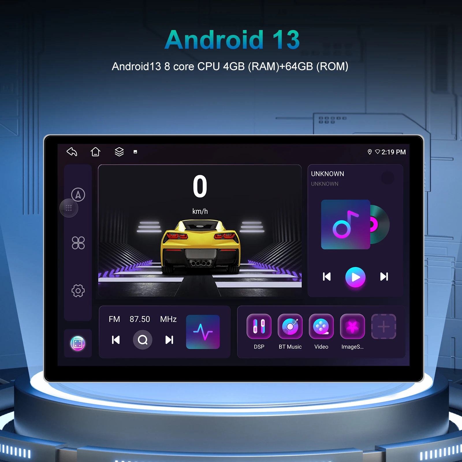 Podofo 13,1 Zoll Android 8-Kern Auto-Multimedia-Player GPS-Navigation BT Wireless Carplay Android Auto DSP FM Audio WIFI 4G – Detail 1