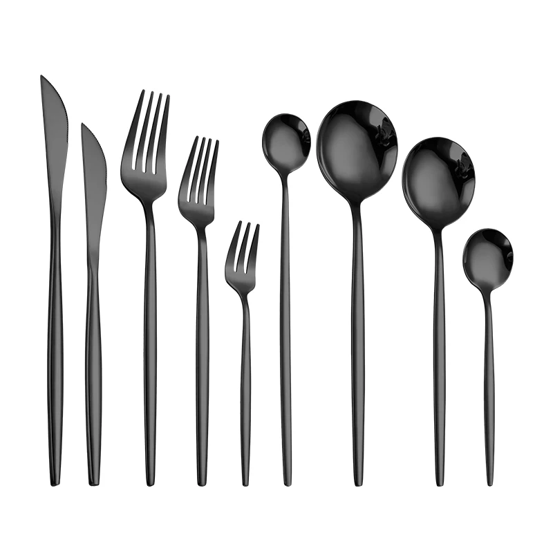Cutlery Set Western Style Cutlery Set Picnic Cutlery Set Stainless Steel Cutlery Set Picnic Tableware Camping Cutlery Set Tableware Black Silverware Cutlery Set 304 Stainless Steel Luxury Dinnerware Home Fork Spoon Knife Kitchen Dinner Set