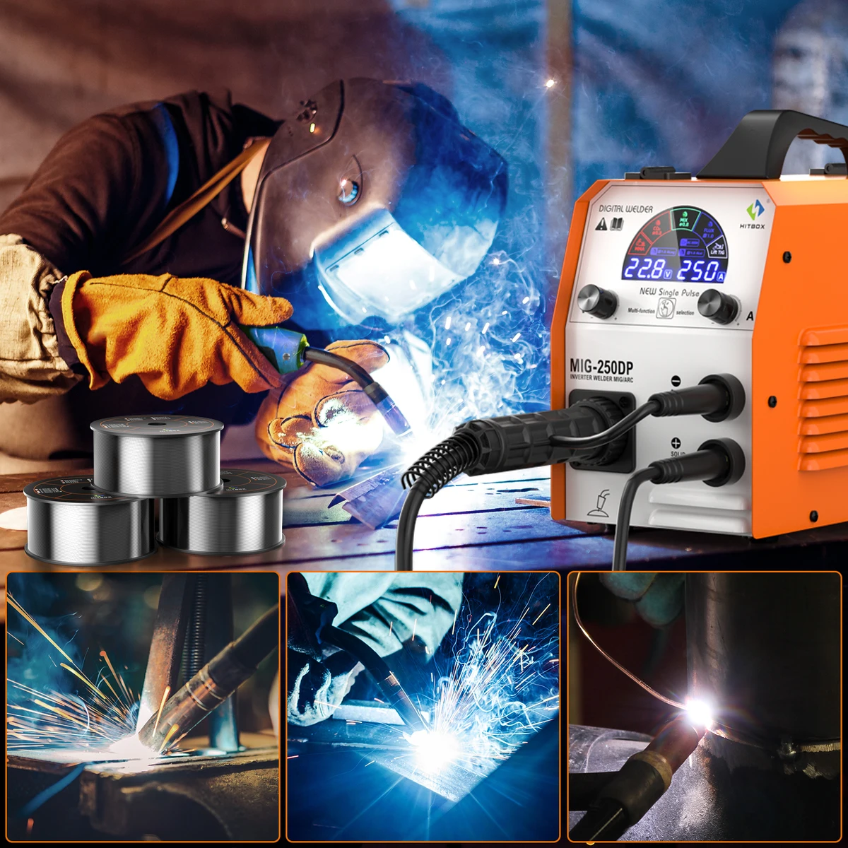 HITBOX E71T-GS Flus Cored Wire 0.8mm 1Kg 1pcs Flux Cored Gasless MIG Welding Machine Accessories For All PrositionWeiding — view 3