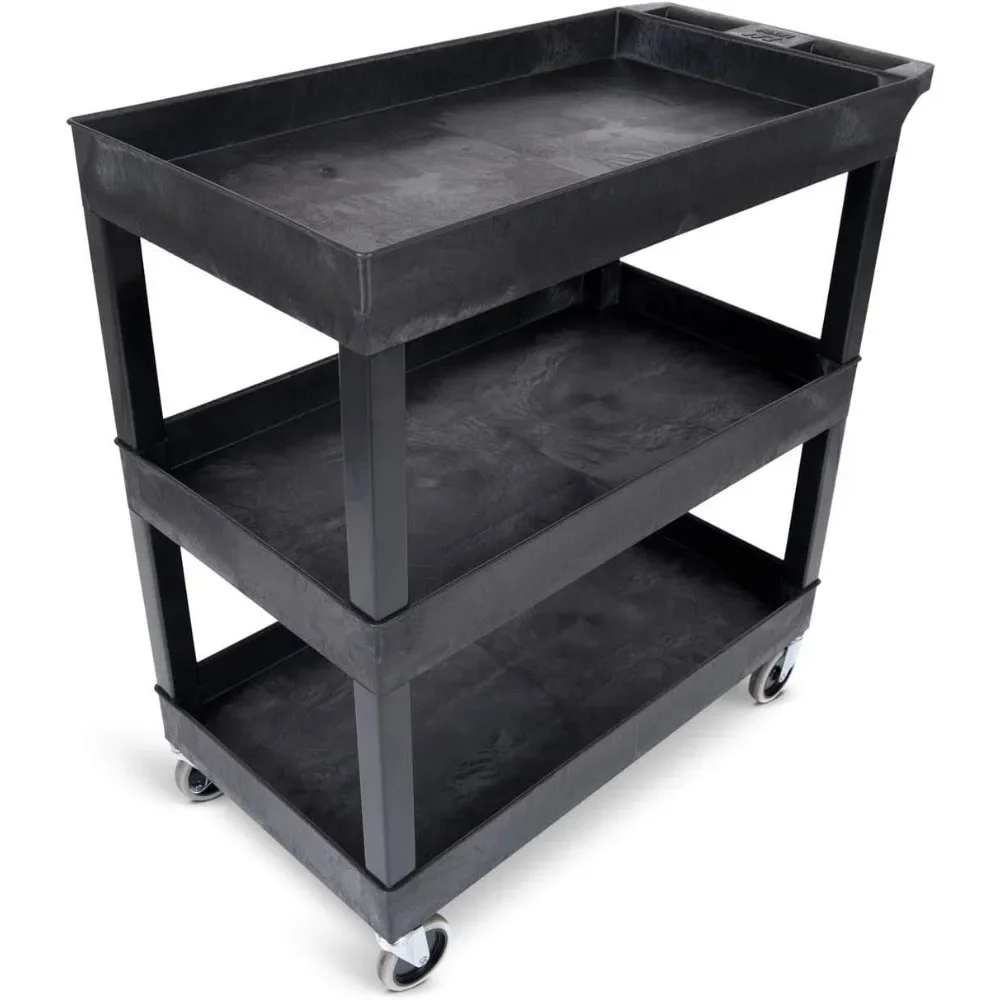 32" x 18" Mobile Multipurpose Utility Tub Cart with 3 Shelves and Ergonomic Handle - Black, Great for Warehouse, Garage and More 2