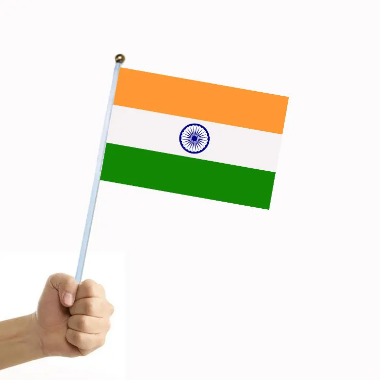 

50/100Pcs National Flag of India Handheld Flags with Pole, Banner 14*21cm Polyester Double-Side Printed Pattern flag wholesale