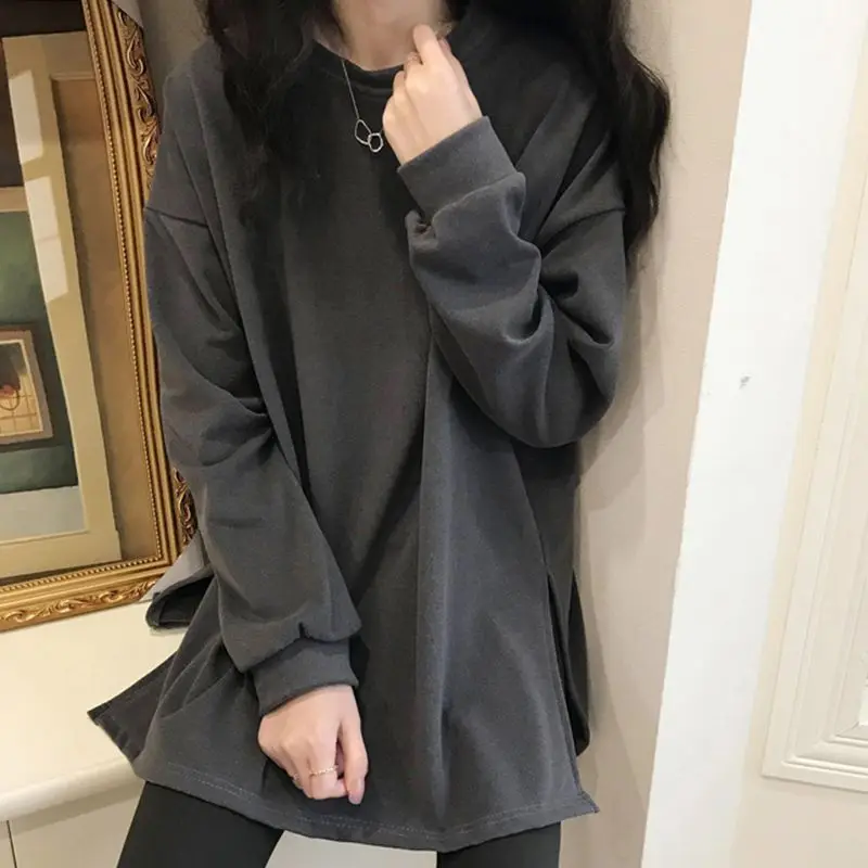 O-neck Sweatshirts Women Clothing Harajuku Baggy Korean Fashion Simply Cozy Temper Basics Pure Minimalist Teens Streetwear