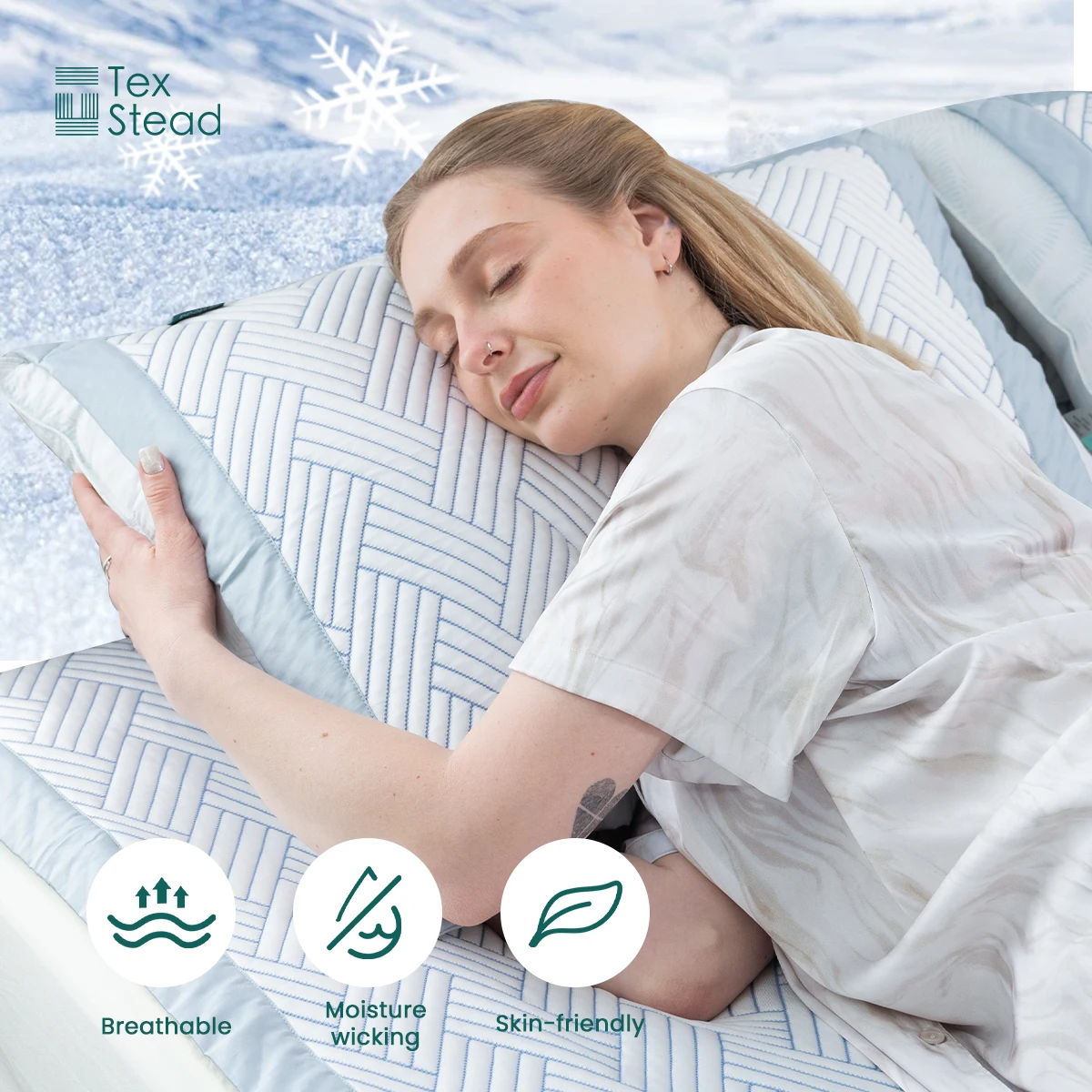 쿨링 에어 레이어 헤링본 쿨링 매트 세트, 통기성 수분 흡수 침대 토퍼 (베개 커버 포함) - 더위를 많이 타는 사람들을 위한 제품