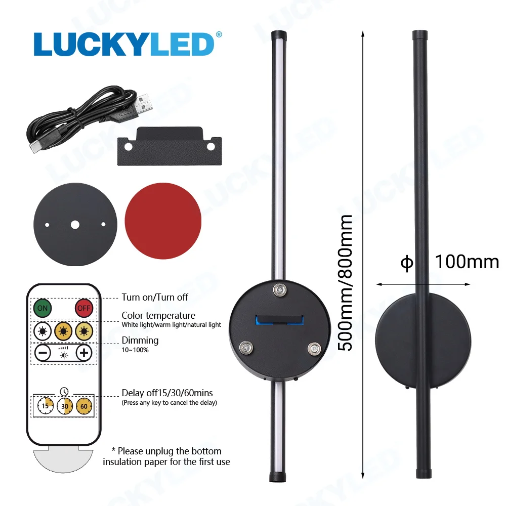 LED Wall Lamp USB Rechargeable 50cm 80cm Wireless with Remote Control Bedroom Bedside
