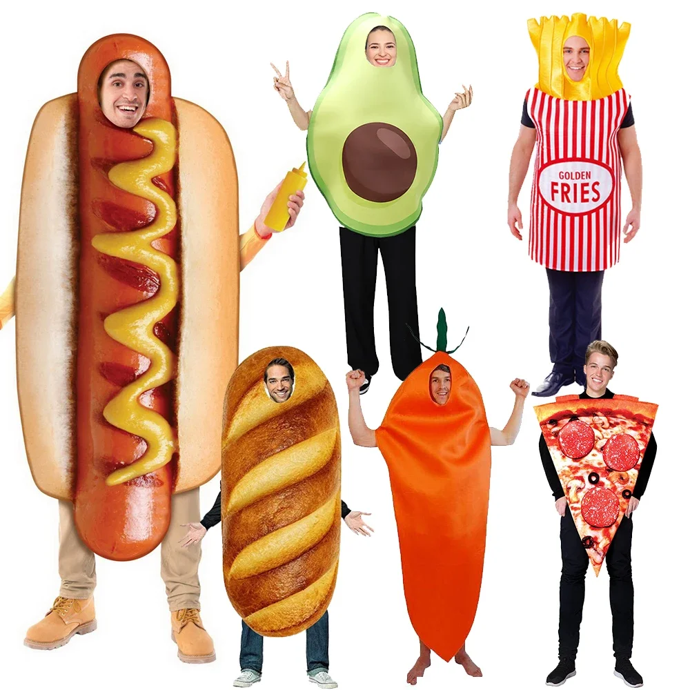 Unisex Donna Uomo Hot Dog Baguette Peperoncino Cupcake Tonno Croissant Patate Pizza Ciambella Fancy Dress Up Coppia di adulti Costume di Halloween - immagine 2