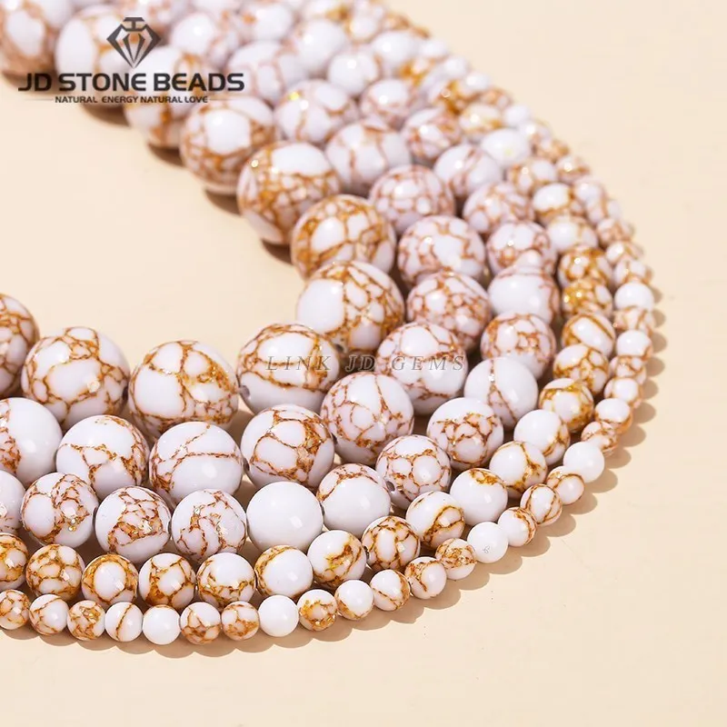 

4 6 8 10 12mm Synthetic White Howlite Spun Gold Striped Turquoise Bead Round Loose Spacer For Jewelry Making Diy Bracelet