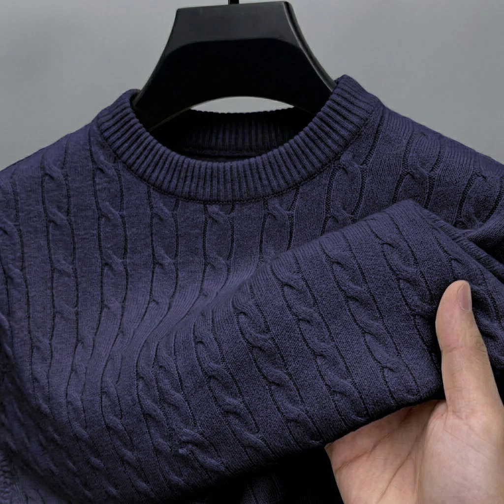 Men's Long Sleeve Cable Knit Sweater Crewneck Pullover Casual Warm Autumn Sweatshirts Knitwear Jumpers Tshirt for Men Streetwear