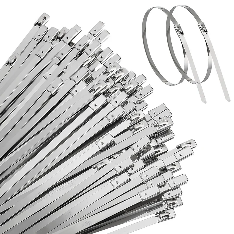

100 Piece Metal Zip Ties Heavy Duty Self-Locking Cable Ties Silver 11.8 Inch For Machinery, Vehicles, And More