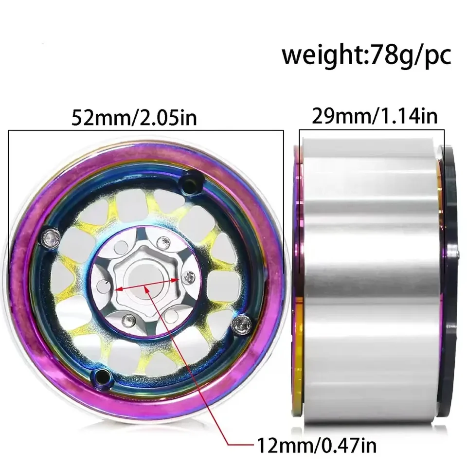 4 個レインボー 1.9/2.2 ビードロック ホイール リム カラフルなアルミ