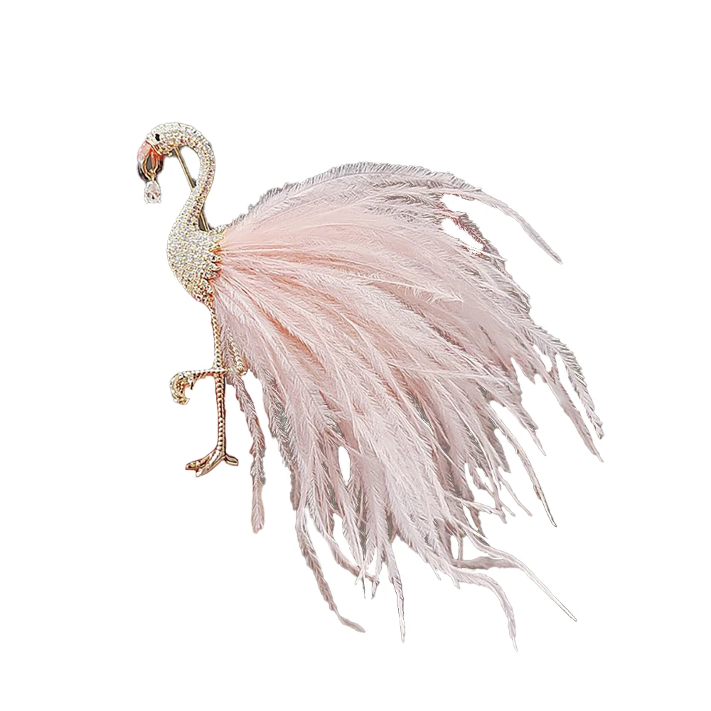 여성을 위한 패션 귀여운 크리스탈 동물 브로치 화이트 블랙 플라밍고 핀 라인석 드레스, 고귀한 보석 깃털 브로치