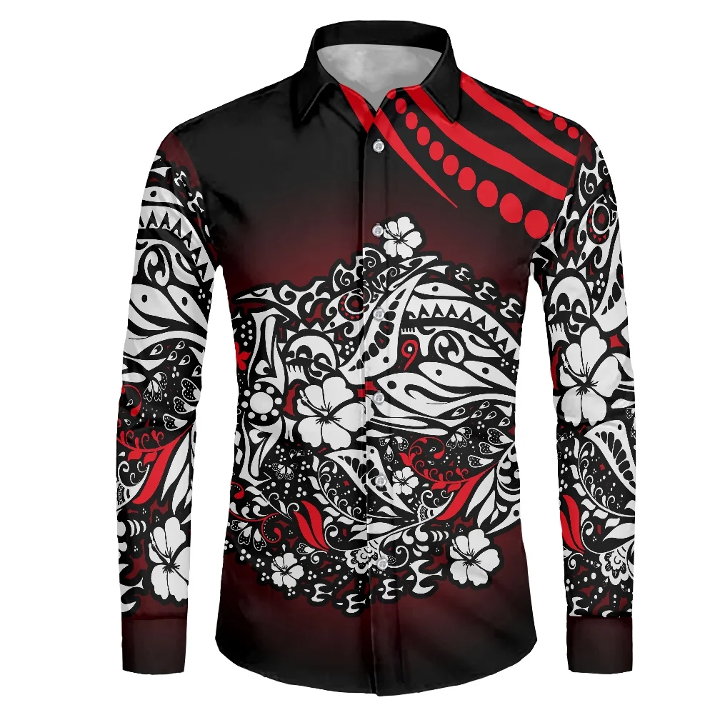 Polynesia Style Pattern With Tribal Ornament Design Men's Shirts Full Sleeve Boy's T-shirts  Plus Size Shirts High Quality