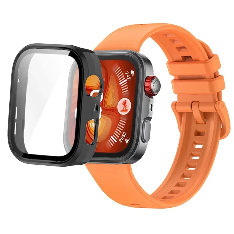 Breathable Silicone Strap with Protective Tempered Glass Screen and HD PC Case