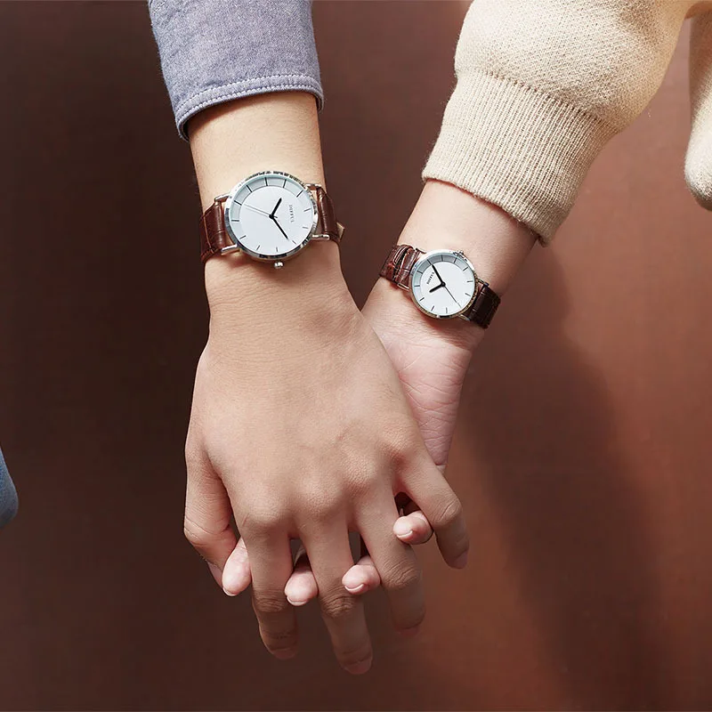 Minimalist quartz faux leather couple watch, fashionable men's and women's retro belt quartz watch