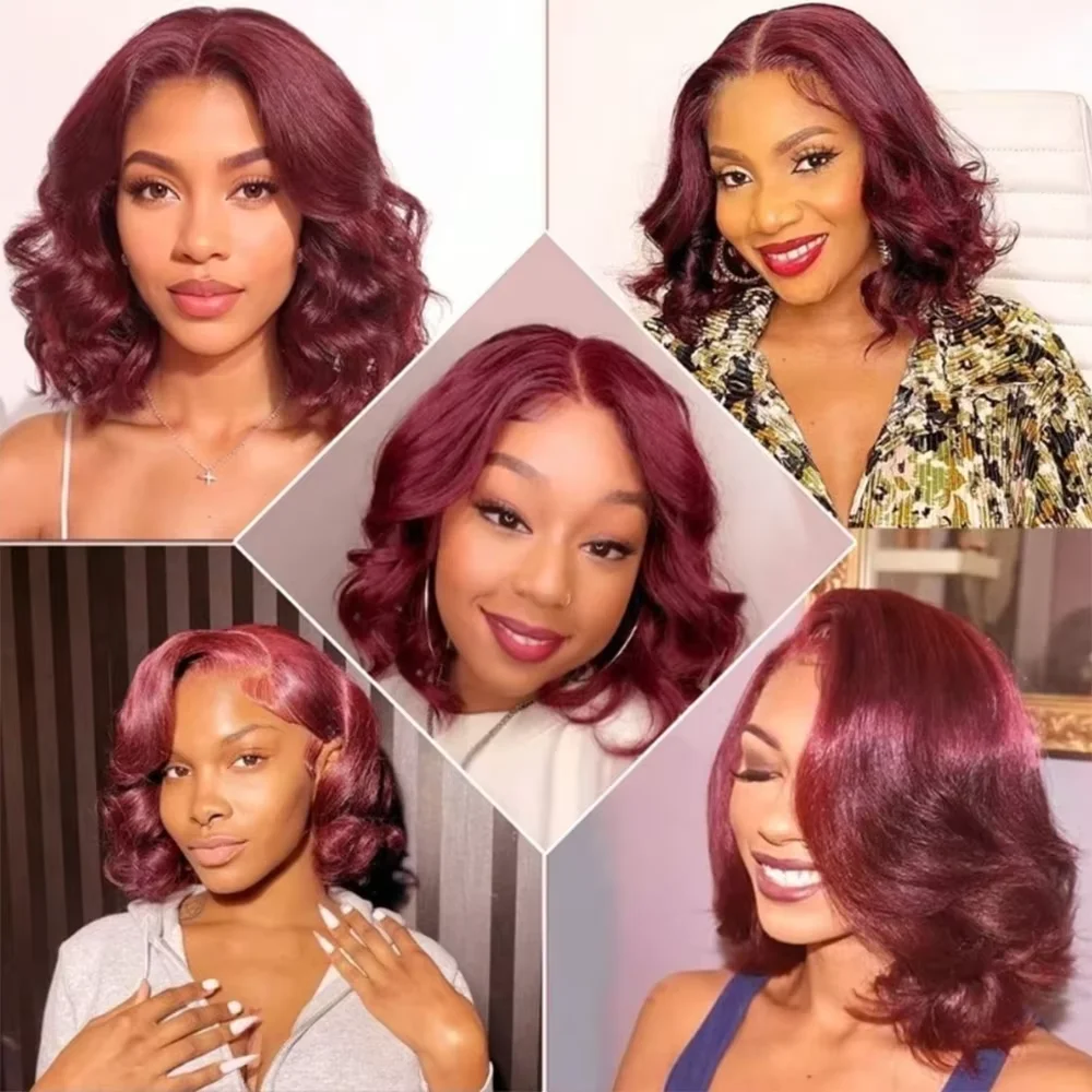 250 Dichte 99J Burgund Körperwelle Bob Perücke Echthaar 13x4 HD Lace Frontal Perücke Rot gefärbt 7x5 leimlose Perücke Echthaar für Frauen – Detail 10