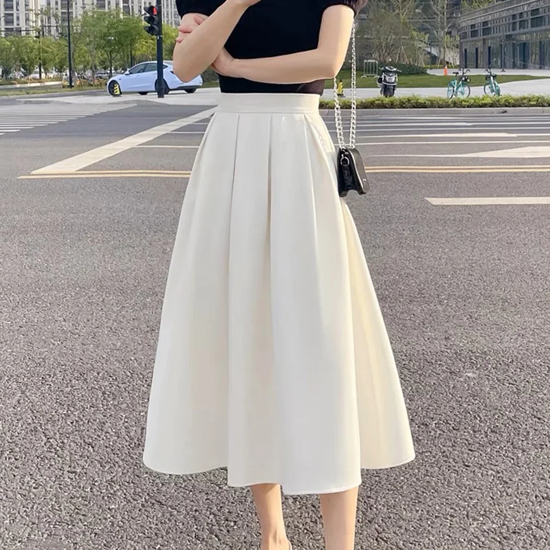 

2024 New Summer Korean Style Retro Aesthetic Loose Casual Women Solid Color Bohemian Mixed Cotton Sweat Pleated Y2K Chic Skirts