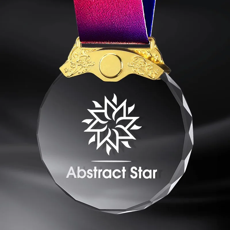 Free Clear Crystal Glass Medal Color Printing or Laser Engraving 1st 2nd 3rd Place Awards Includes Box Packaging 1PCS