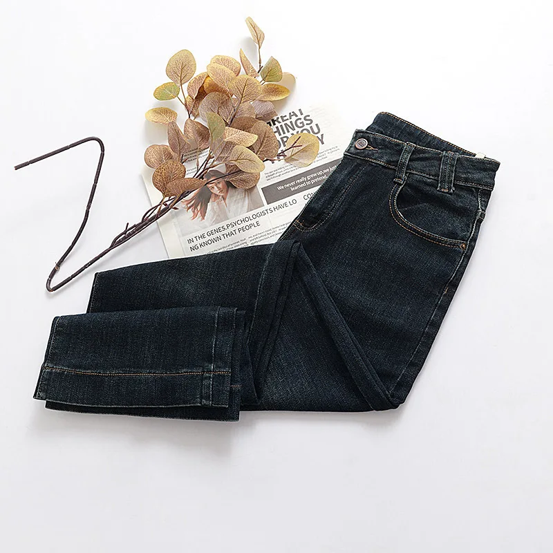 Fashion Plus Size Women's Jeans 2025 Autumn New Simple Quality Stretch Denim Straight Leg Long Pants K005