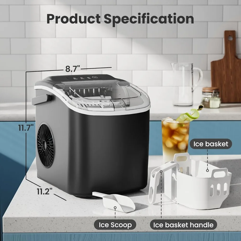 Ice Makers Countertop,Portable Ice Maker Machine with Handle,Self-Cleaning Maker, 26Lbs/24H
