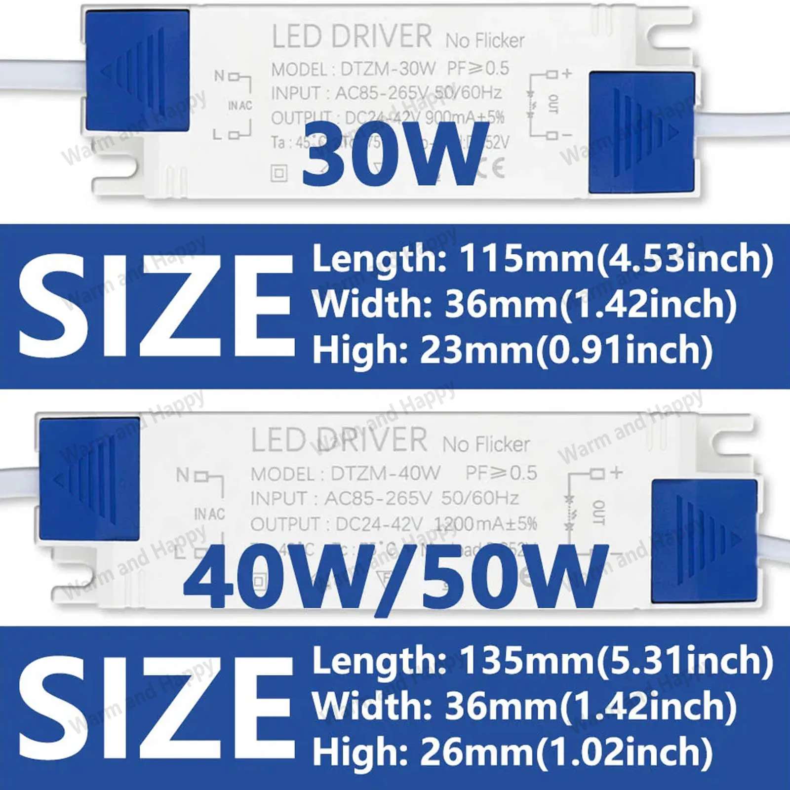 LED 전원 공급 장치 어댑터 10W 20W 30W 40W 50W 조명 변압기 DC24-42V AC85-265V 패널 조명 LED 드라이버 깜박임 없음