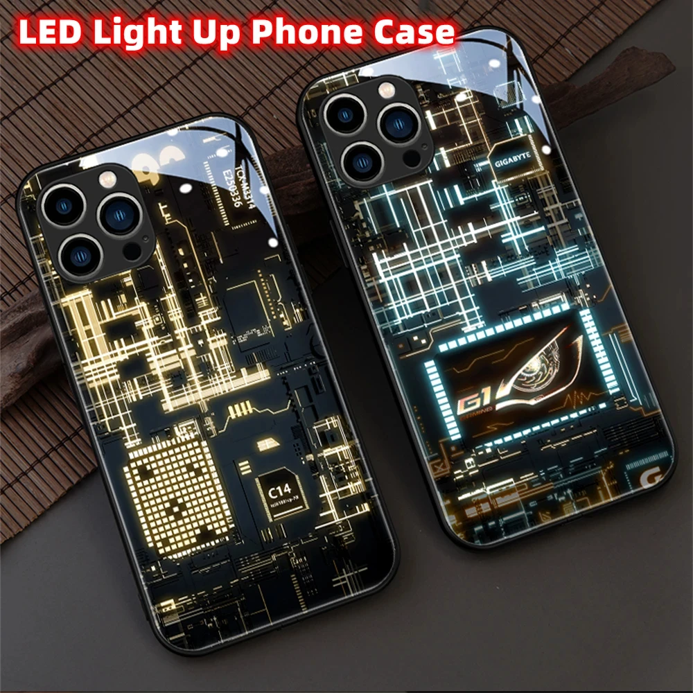 

Top Punk Circuit Smart Luminous Cell Phone Cases For Samsung S23 S21 S22 Plus Ultra Note 10 20 LED Phone Cover With Lighting