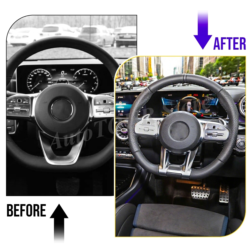 메르세데스 벤츠 AMG 19-20 A W177 B W247 C W205 E W213 G W463 GLS W257 클래스용 자동차 스티어링 플랫 휠 하단 트림 커버 (로고 포함)