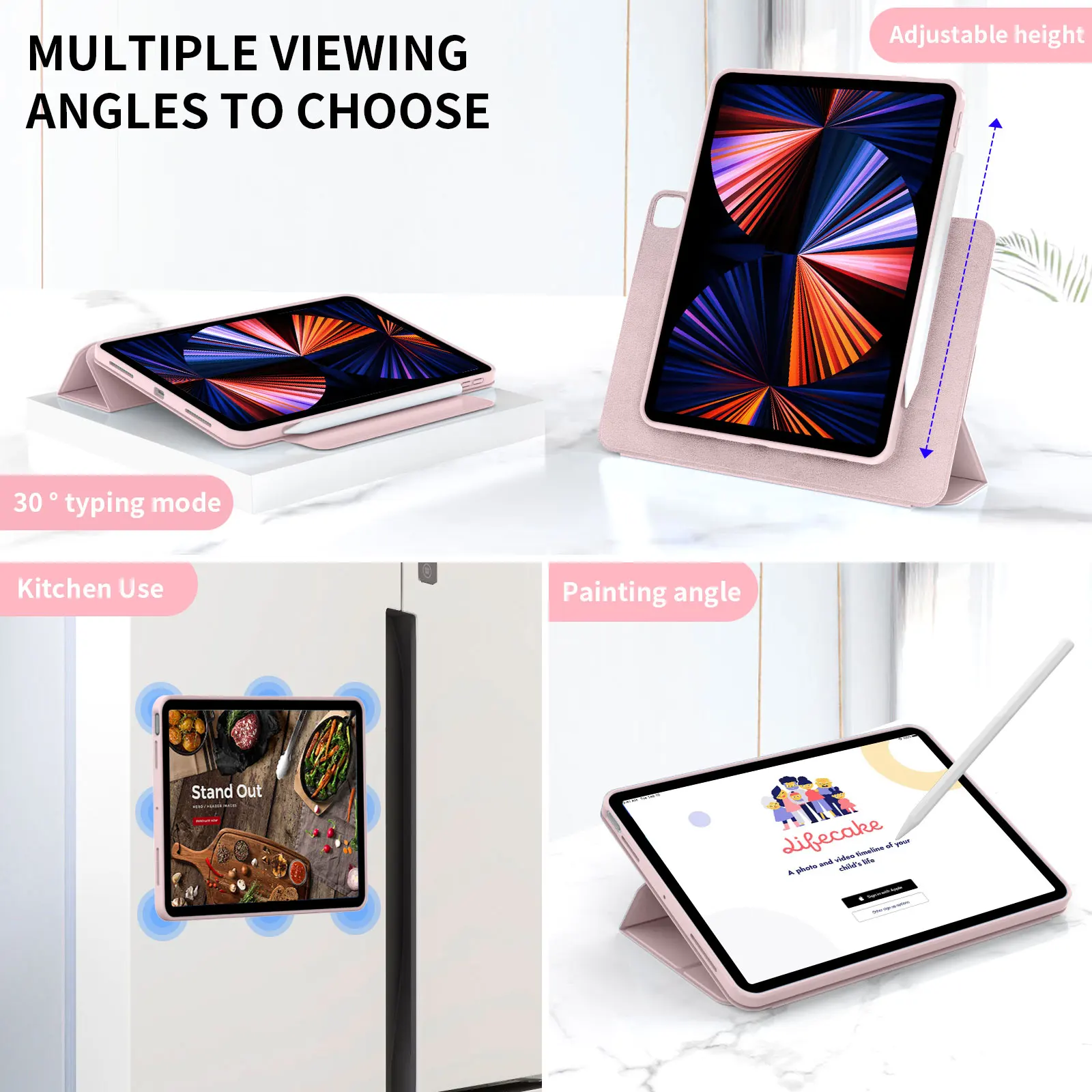 ZOYU For iPad Air 4/5 10.9 Pro 11 12.9 Magnetic Case,For iPad Mini 6 8.3 10.2  9th 8th 7th Gen Rotate 360°Detachable Back Case