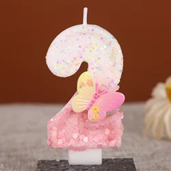 Charming Pink & White Butterfly Flower Birthday Cake Candle (Number 2)