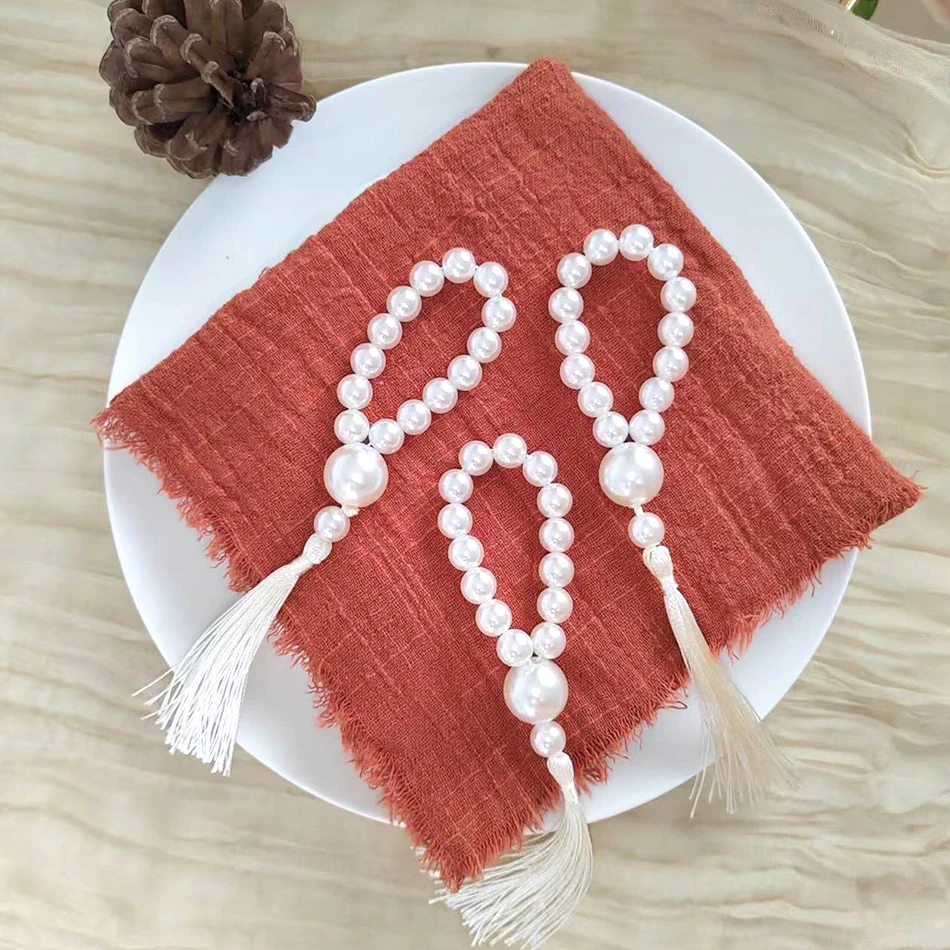 Set of 4 Beige White Napkin Rings Pearl Tassels Napkin Holders Buckles Handcrafted for Dinner Wedding Christmas Table Decoration napkin ring christmas napkin holder towel and napkin holder
