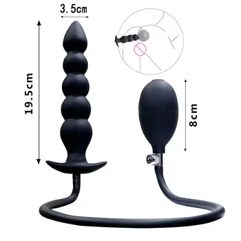 SM Super Long 5 Bead Inflatable Anal Plug Built-in Silicone Column Expandable 14cm Big Butt Plug Dildo Pump Bdsm Toy Ass Dilator 6